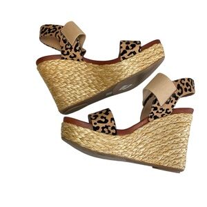 Altar’d State Cheetah Wedge Sandals 8.5M Elastic Ankle Strap Casual Animal Print